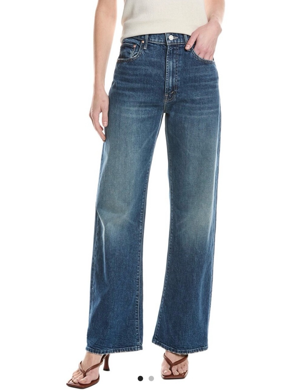 MOTHER Wide Leg Flare Jeans in Medium Blue Wash